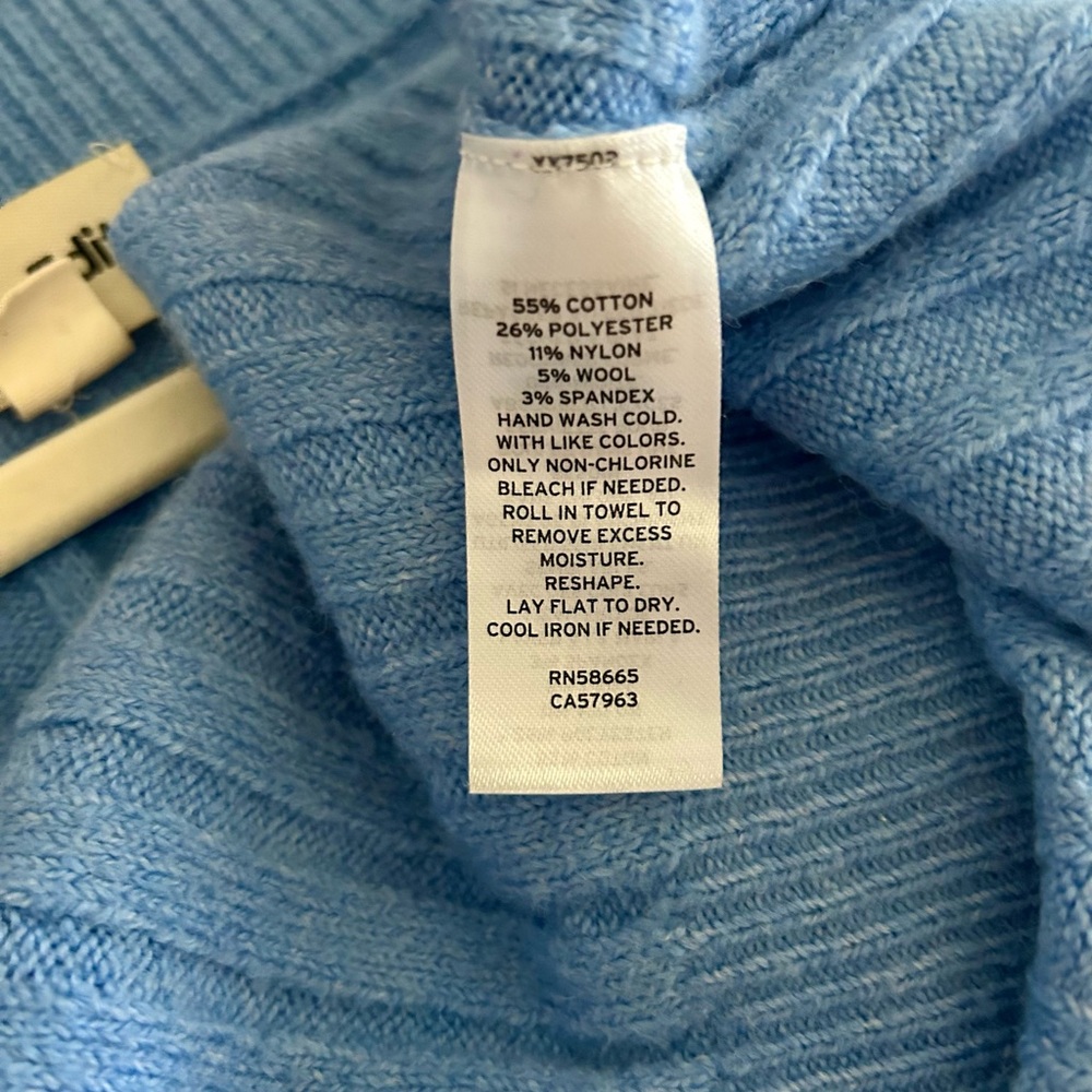 Open Edit Blue V-Neck Ribbed Sweater - Picture 8 of 8